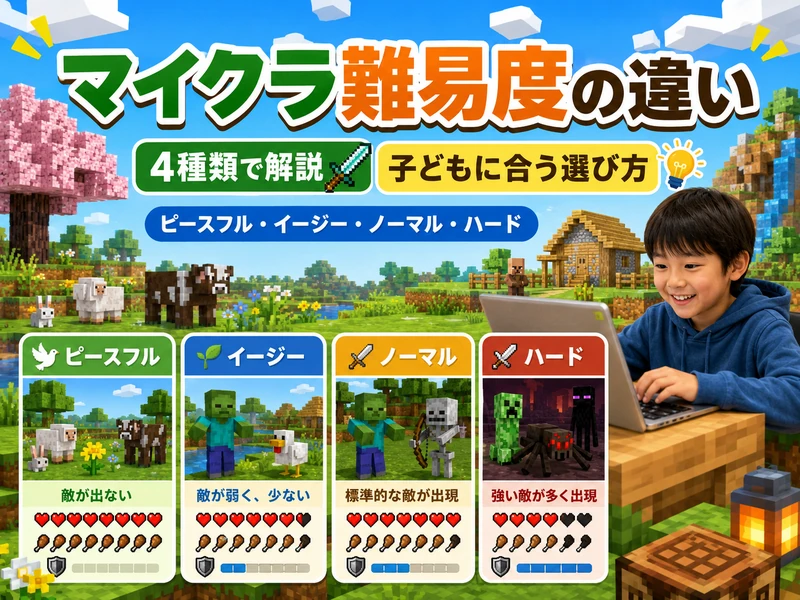 マイクラ難易度の違いを4種類で解説!子供に合う選び方ガイド