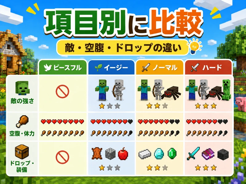 マイクラ難易度の違いを4種類で解説!子供に合う選び方ガイド