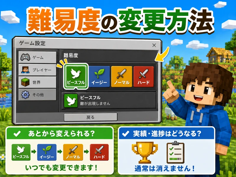 マイクラ難易度の違いを4種類で解説!子供に合う選び方ガイド