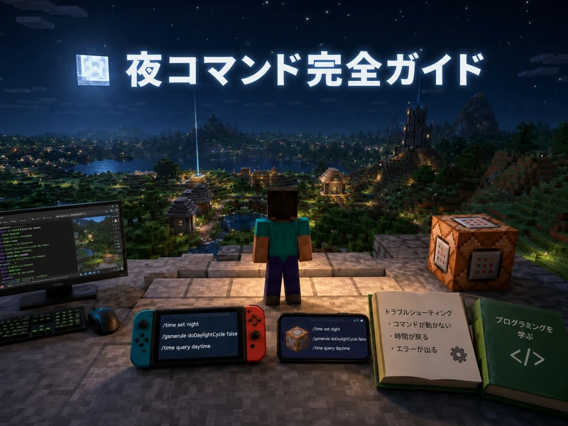 マイクラで夜にするコマンドの使い方3ステップ!昼夜固定や真夜中の出し方も解説