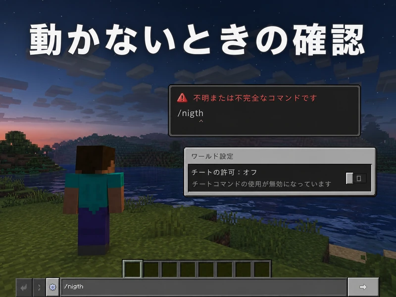 マイクラで夜にするコマンドの使い方3ステップ!昼夜固定や真夜中の出し方も解説